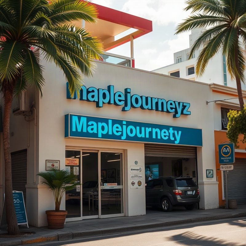 Fachada da oficina Maplejourneyz em Curitiba com sinalização azul azure